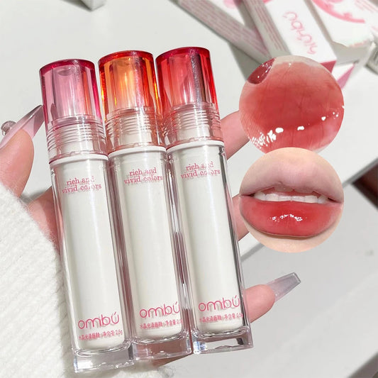 Water Mirror Lip Glaze Grey Pink Bean Paste Lipstick Non-stick Cup Lasting Moisturizing Lip Gloss Women Lip Oil Lip Tint Makeup